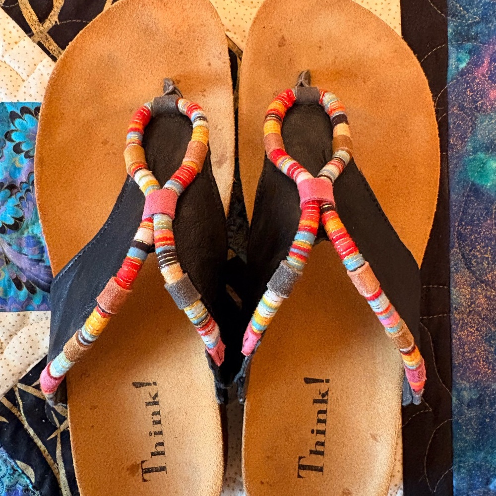 Think! Multicolor Beaded Strap Women's Sandals